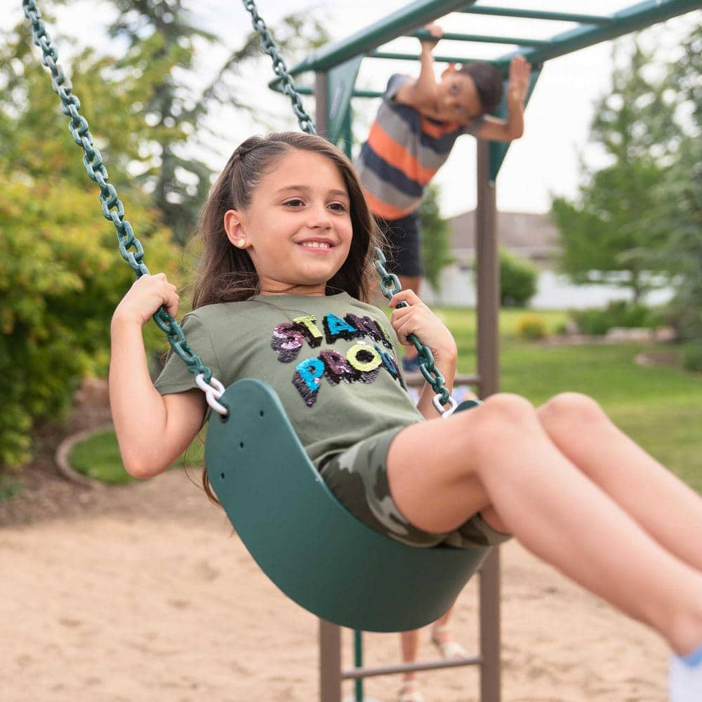 Green and Brown Metal Monkey Bar Swing Set with Slide