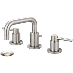 Motegi 8 in. Widespread 2-Handle Right Angle Spout Bathroom Faucet in Brushed Nickel with Drain Assembly