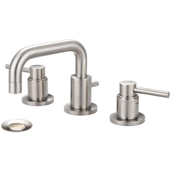 Pioneer Faucets Motegi 8 in. Widespread 2-Handle Right Angle Spout Bathroom Faucet in Brushed Nickel with Drain Assembly