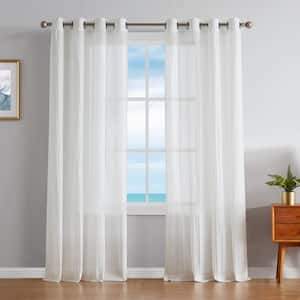 Cordelia White Faux Linen Crushed 52 in. W x 84 in. L Grommet Window Sheer Curtains (2 Panels)