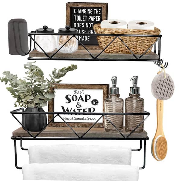Unbranded 15.7" W x 4.4" D Bathroom Floating Shelves with Towel Bar Wall Shelf Farmhouse Decor Set of 2 Decorative Wall Shelf