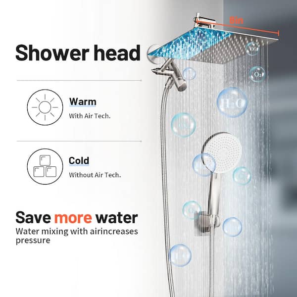 Heemli Rain Shower Head Combo 1.8 GPM 5-Spray 8 in. Wall Heemli Rain Shower Head Combo 1.8 GPM 5-Spray 8 in. Wall