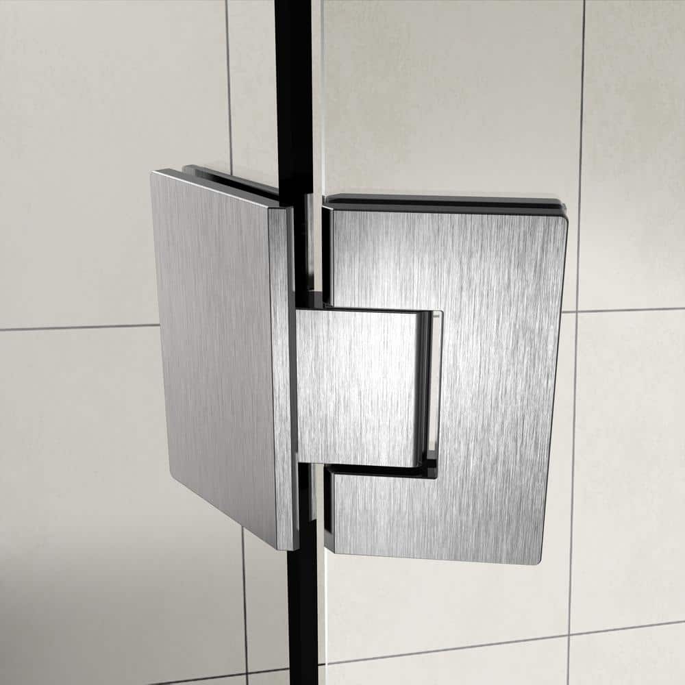 Merrick 34" x 72" Frameless Neo-Angle Hinged Shower Enclosure in Stainless Steel