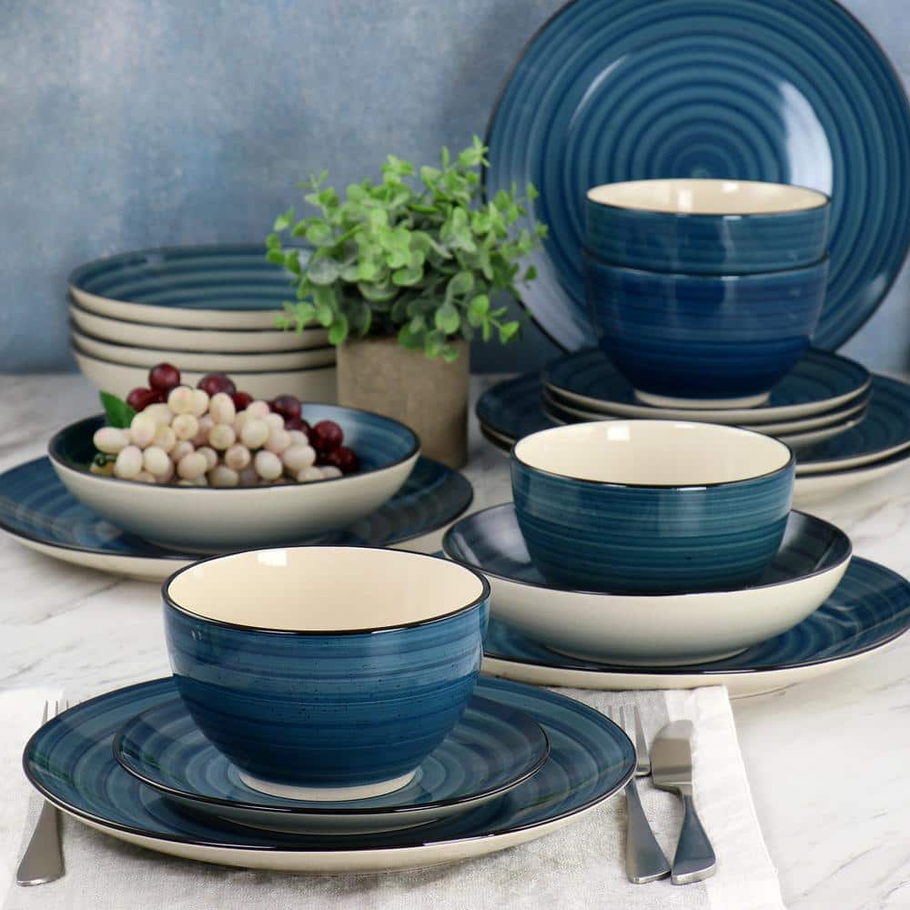 Dark Blue Ceramic Swirl 24-Piece Dinnerware Set