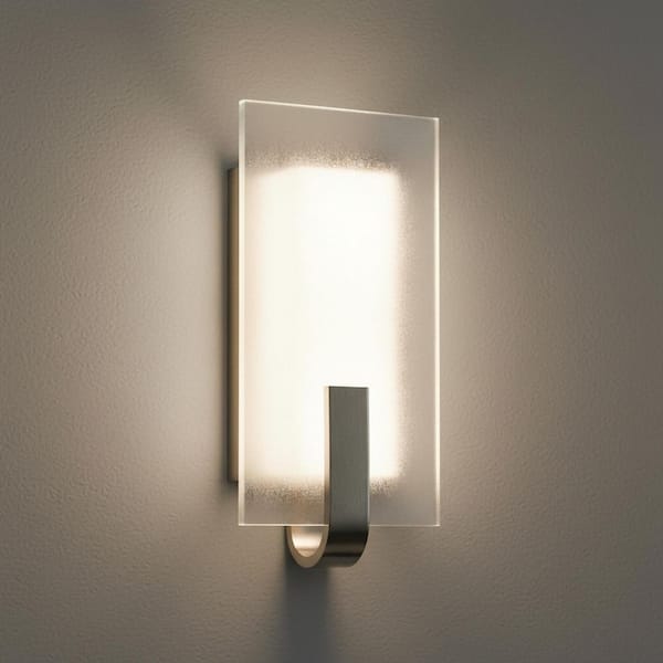 1-Light 6 In. 12-Watt Brushed Nickel Integrated LED Wall Sconce Light with Frosted Glass Shade for Bathroom