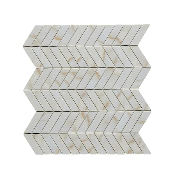 Unbranded Marble Essence Carrara 12.24 in. x 11.02 in. Chevron Glass Mesh-Mounted Mosaic Tile (0.94 sq. ft./Each)
