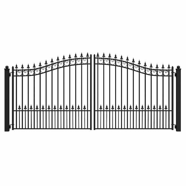 Prague Style 16 ft. x 6 ft. Black Steel Dual Driveway Fence Gate