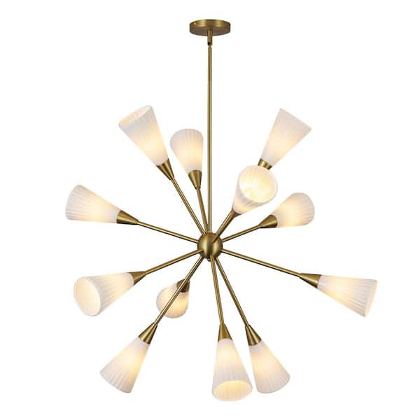 ALORA MOOD Cosmo 39 in. 12 Light 60-Watt Brushed Gold/Glossy Ribbed Opal Glass Chandelier