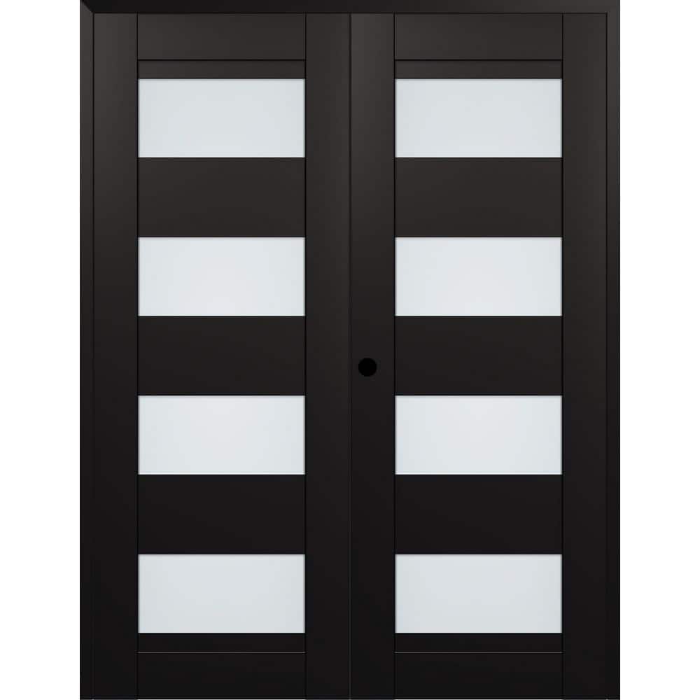 Della N 60 in. x 96 in. Right Hand Active 4-Lite Frosted Glass Black Matte Wood Composite Double Prehung French Door price history on PriceWatchPro
