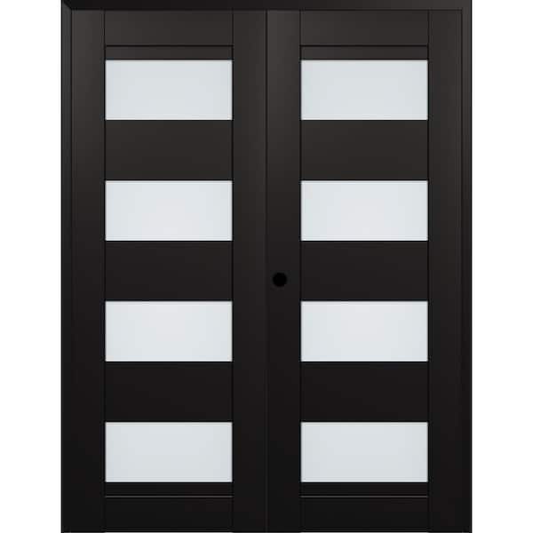 Della N 72 in. x 96 in. Right Hand Active 4-Lite Frosted Glass Black Matte Wood Composite Double Prehung French Door