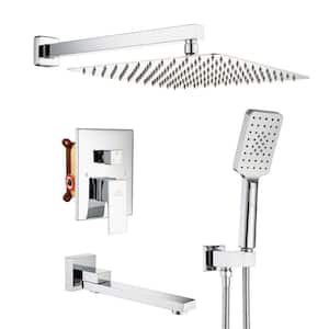 1-Handle 3-Spray Pattern 12 in. Wall Mount Shower Set Shower Head, Tub and Shower Faucet, Chrome (Valve Included)