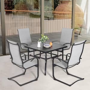 Gray 5-Piece Textilene and Iron Outdoor Dining Set, 4 Chairs and 37 in. Square Dining Table with 1.57 in. Umbrella Hole
