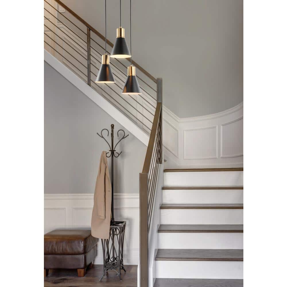 Apollo 15" Black and Brass Gold Metal Cluster LED Pendant Light