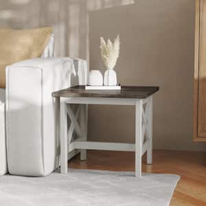 22 in. Acacia Gray Top/Rustic White Frame Square Wood End Table