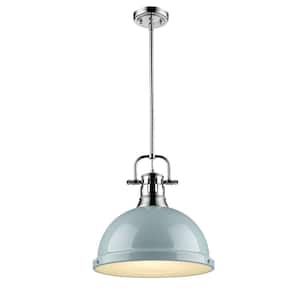 Duncan 1-Light Chrome Pendant with Rod with Seafoam Shade