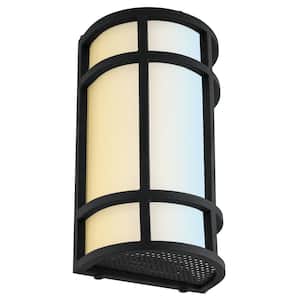 12 in. Black Outdoor Integrated LED Selectable CCT 3000K, 4000K, 5000K Hardwired Wall Sconce With No Bulbs Included