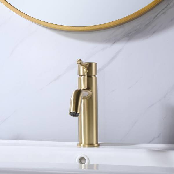 Hot Brushed Gold 1-Hole Bathroom Sink Faucet Single Handle Solid Brass i4