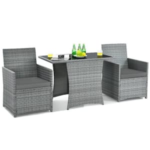 Mixed Gray 3-Piece Wicker Patio Conversation Set with Gray Cushions