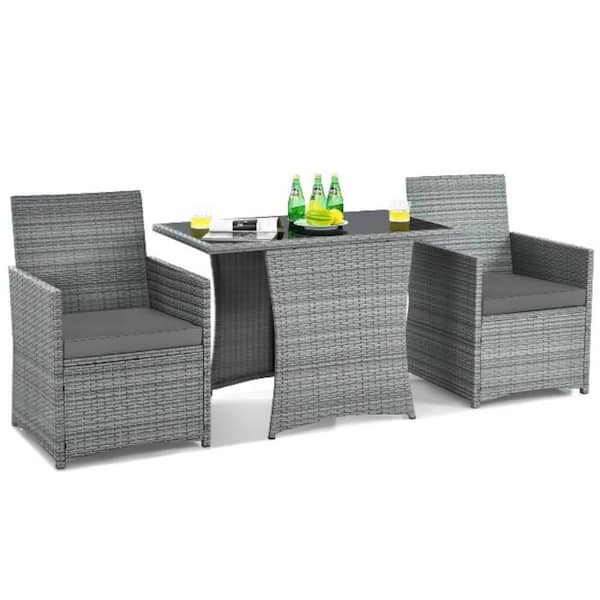 Alpulon Mixed Gray 3-Piece Wicker Patio Conversation Set with Gray Cushions