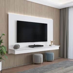 White Wall Mounted Floating Entertainment Center Fits TV up to 65 in., TV Wall Panel with LED Strip and Shelf