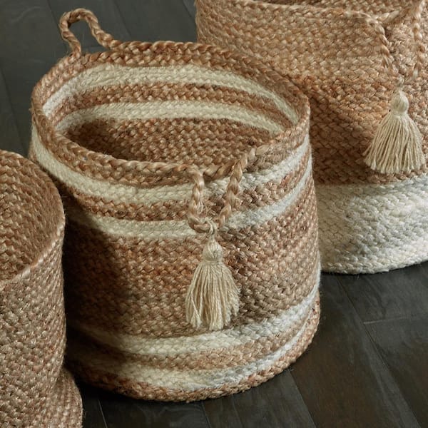 LR Home Natural Jute Decorative Storage Basket