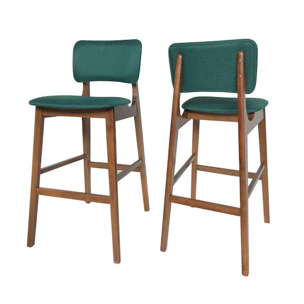 Noble House Fessenden 42.37 in. Dark Green Upholstered Bar Stool (Set of 2)