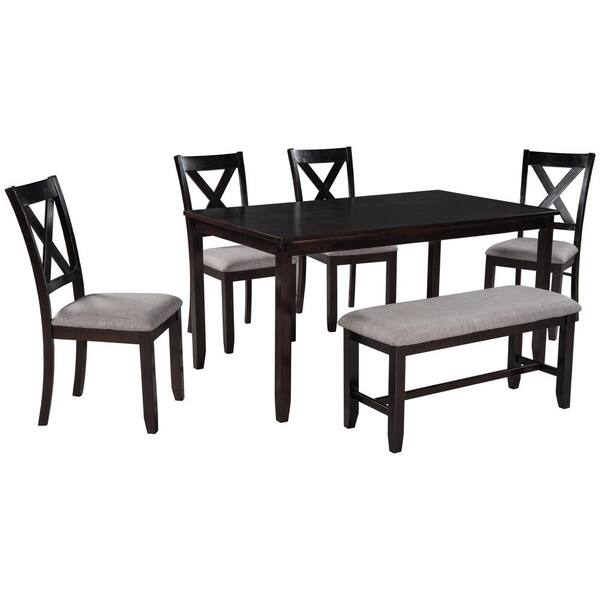 Unbranded 6-Piece Espresso Rectangular Wood Top Dining Room Set for 6-Persons