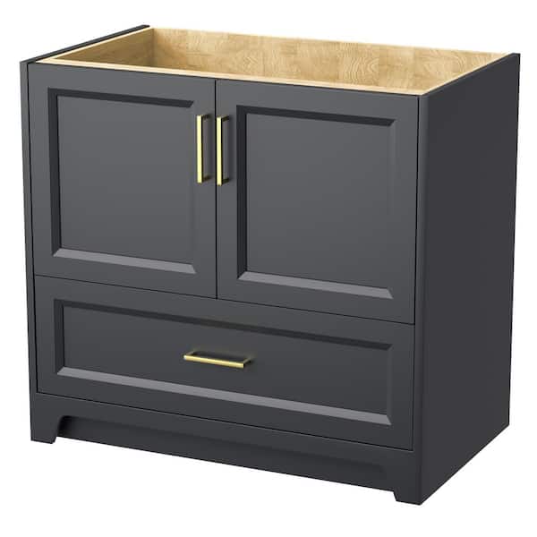 Zeafive Rod 36 in. W x 21.5 in. D x 33.5 in. H Solid Wood Single Sink Bath Vanity Cabinet without Top in Carbon Gray Assembled
