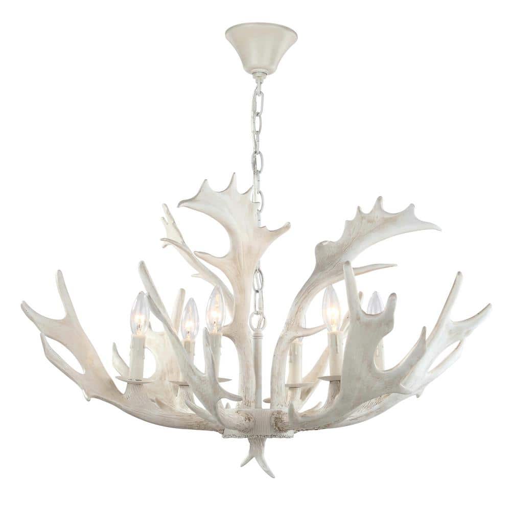 White Faux Antler 30-Inch Resin Chandelier
