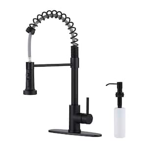 Single Handle Pull-Down Sprayer Kitchen Faucet with Soap Despenser with 3 Spray Mode Stainless Steel in Matte Black