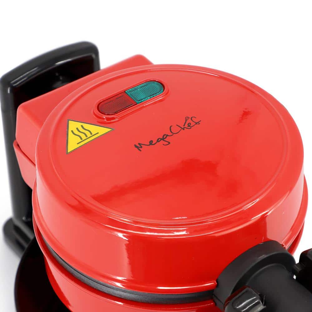 Red Non-Stick Rotating Belgian Style Waffle Maker