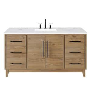 Graham 60 in. W x 22 in. D x 34 in. H Single Sink Freestanding Bath Vanity in Oak with White Arabescato Eng. Stone Top