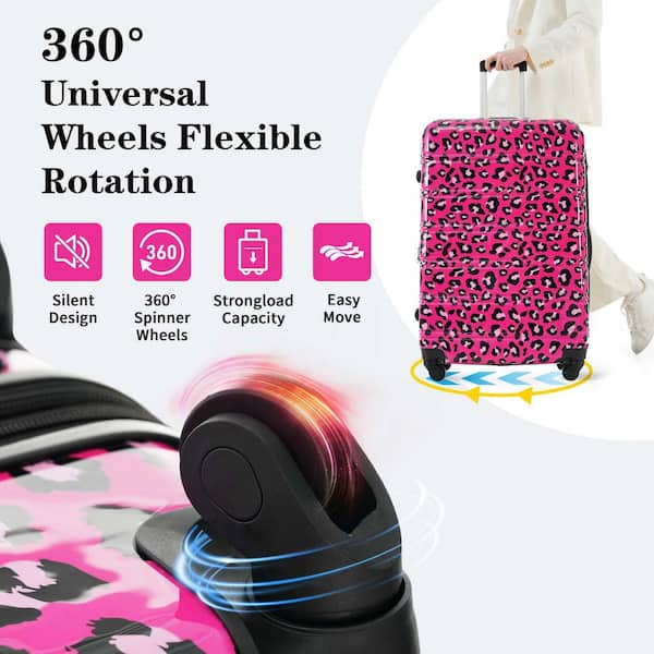Polibi 3-Piece Hot Pink Leopard Hardshell Luggage Set with TSA