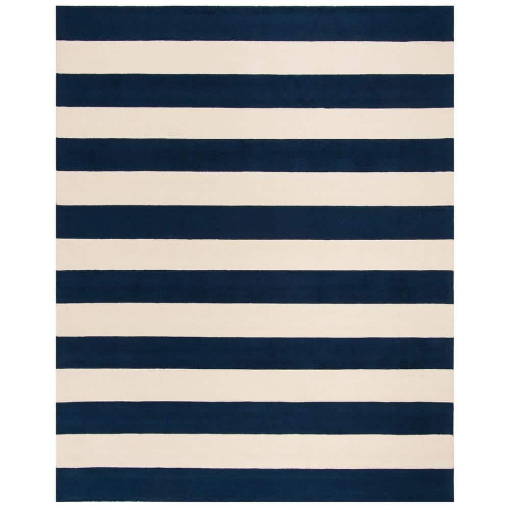 Ivory and Navy Striped Wool Kids 9' x 12' Rug