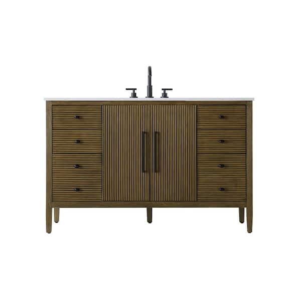 54 in. Single Sink Hazel Oak Bath Vanity with White Engineered Marble Top