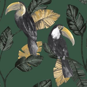 Green Double Roll Tropical Toucans Easy To Remove Tropical Wallpaper