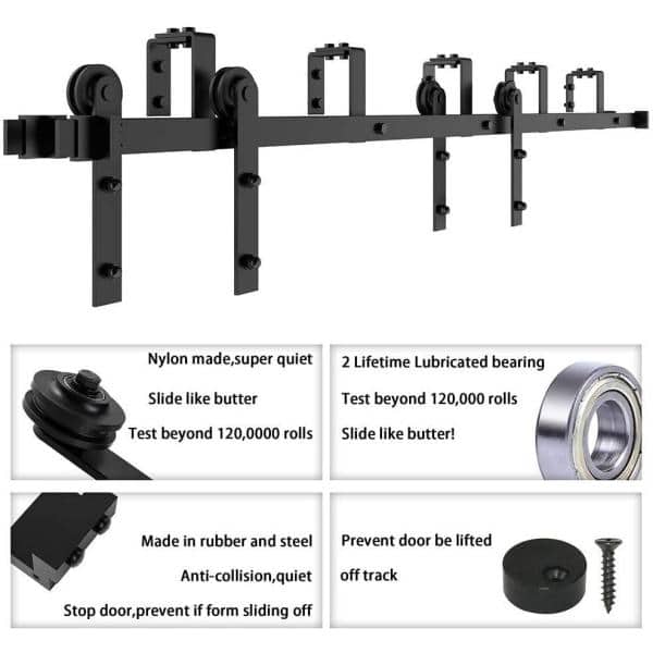 Double Bypass Matte Black Barn Door Hardware Kit, 96-inch Track