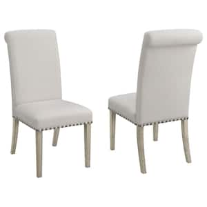 Salem Parson Dining Chairs with Nailhead Trim Beige and Pine (Set of 2)