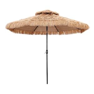 10 ft. 2-Tiers Palapa Thatched Patio Tiki Beach Umbrella with Crank Tilt in Brown