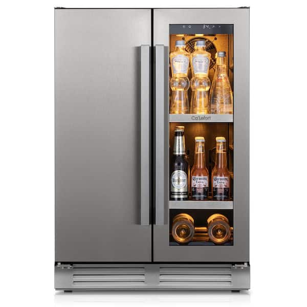 24in. 5lb. Sphere Ice Freestanding/Built-In Ice Maker and Beverage Refrigerator in Stainless Steel with Adjustable Shelf