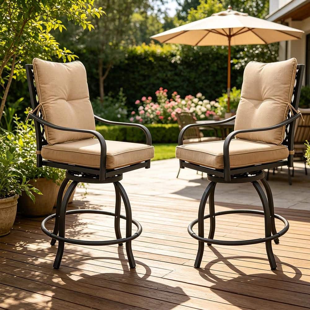 Black Swivel Metal Outdoor Bar Stools with Khaki Cushions price history on PriceWatchPro