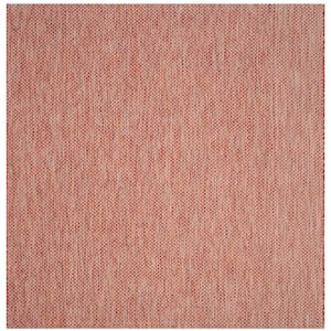 Courtyard Red/Beige 4 ft. x 4 ft. Solid Distressed Indoor/Outdoor Patio  Square Area Rug