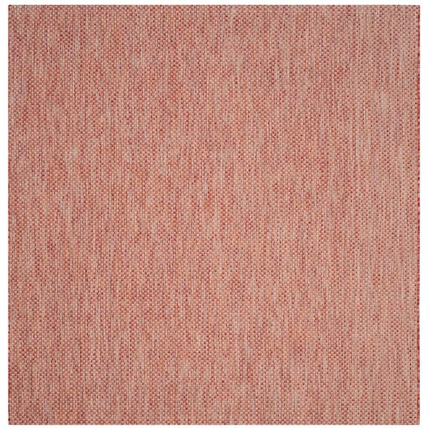 Courtyard Red/Beige 4 ft. x 4 ft. Solid Distressed Indoor/Outdoor Patio  Square Area Rug