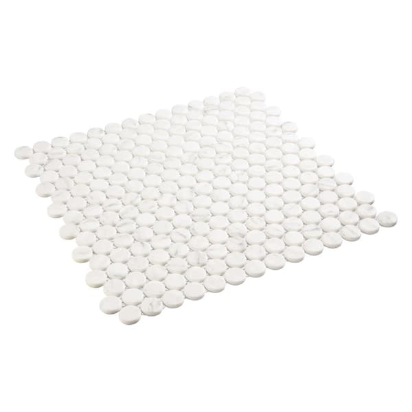 Pixie Aura White/Light Gray 12-1/8 in. x 12-1/8 in. Penny Round Smooth Glass Mosaic Tile (5.1 sq. ft./Case)