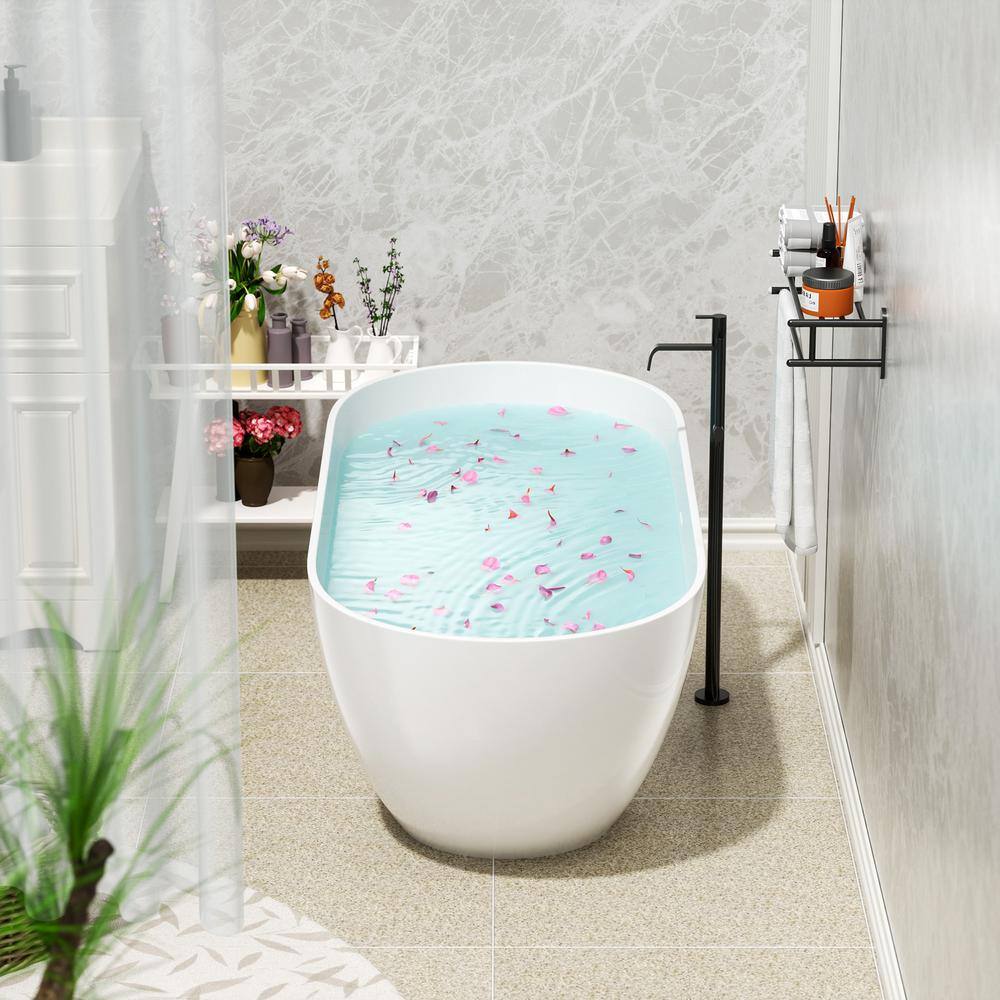 Glossy White 63" Oval Freestanding Soaking Bathtub