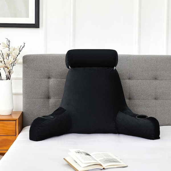 Sweet Home Collection Jumbo Bed Rest Pillow with Neck Support and Cup Holders, Black