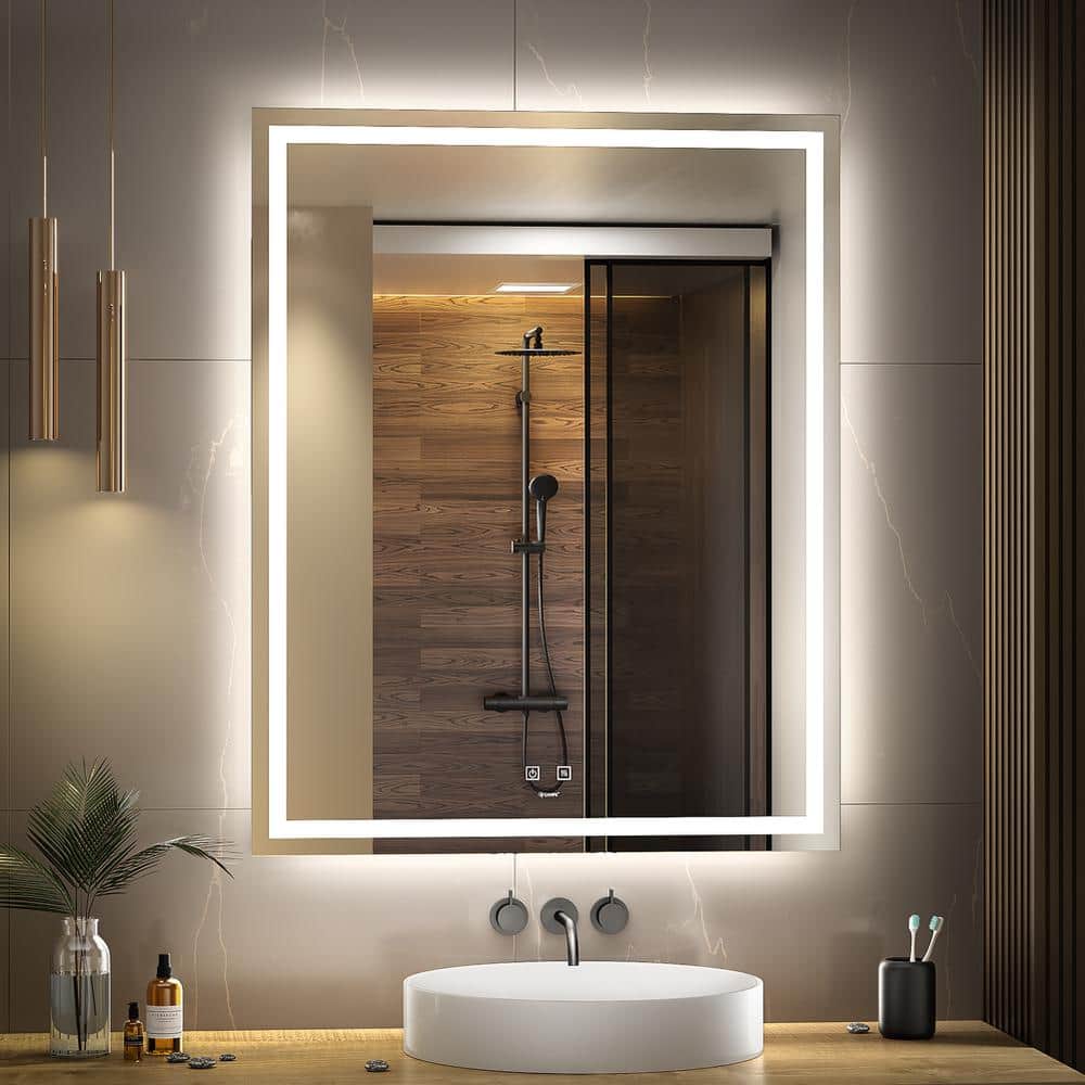 GANPE 32 in. W x 40 in. H Large Rectangular Frameless Anti-Fog Wall Bathroo