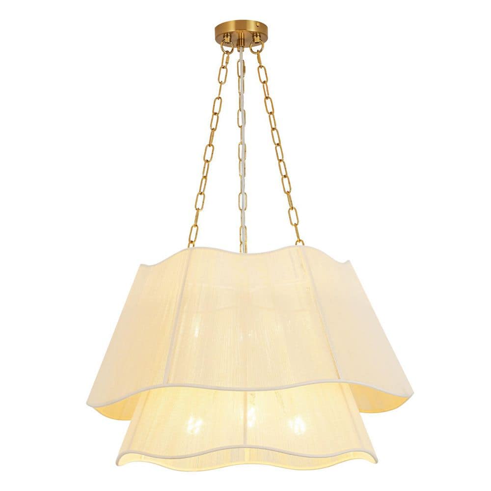Holden 6-Light Modern Wavy Drum Double Layer White Cotton String Chandelier with Brass Finish for Dining Room price history on PriceWatchPro