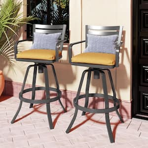 Swivel Cast Aluminum Outdoor Bar Stool with Sunbrella Echo Teak Cushion (2-Pack)