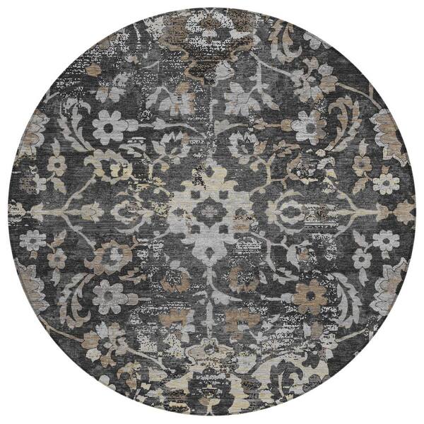 Chantille Machine Washable Indoor/Outdoor Abstract ACN3165 Black 8 ft. x 8 ft. Round Rug